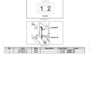 May include: Diagram of electrical connectors, labeled CN.D61, with a "BEACON (Male)" designation. Includes a table detailing pin connections, wire types, and color-size specifications. The text "YAZAKI" is also present.