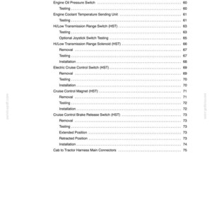 May include: A black and white technical document page titled Section 55 - Electrical - Chapter 5. The text lists various electrical components like Engine Oil Pressure Switch, Transmission Range Switch, and Cruise Control Magnet with page numbers.