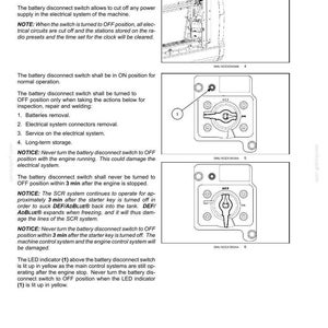 May include: Diagram of a battery disconnect switch with ON and OFF positions, labeled with text and a numbered indicator. The switch is a key-operated mechanism, part of a control system.