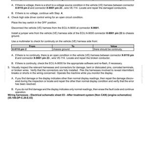 May include: A detailed technical diagram with text, titled "Electrical systems - FAULT CODES." It provides instructions for checking voltage and continuity in a vehicle's wiring harness, including specific connector references and troubleshooting steps. The document includes tables and diagrams.