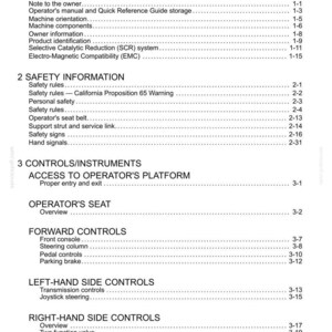 May include: A black and white document page titled "Contents" with a list of topics including "General Information", "Safety Information", and "Controls/Instruments". The document is a manual or guide.