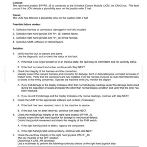 May include: Technical document detailing fault codes for an electrical system. The document, titled "2664-14 - Roller Z Hall cell plausibility error," provides troubleshooting steps for a keypad and joystick control module, including possible failure modes and solutions.