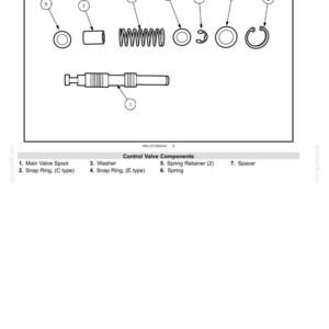 May include: Diagram of hydraulic system components, including a main valve spool, snap rings, washers, springs, and a spacer. The image is a technical illustration with labels for each part.