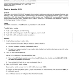 May include: A diagnostic document detailing fault codes for electrical systems, specifically focusing on the 3096 (DTC 951B) - CAN A Bus off failure. Includes troubleshooting steps, possible failure modes, and voltage checks.