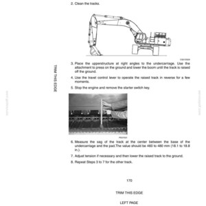 May include: A page from a manual detailing the adjustment and maintenance of heavy machinery. The text includes instructions for checking tension, with diagrams of the equipment and measurements in inches and millimeters.