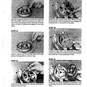 May include: A black and white technical diagram with step-by-step instructions for automotive repair. The image shows various components, including a valve plate, dowel pin, and o-ring, with accompanying text and labels.