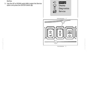 May include: A technical manual page titled 5-TRANSPORT OPERATIONS showing a Main Menu screen with options for Settings, Display, Diagnostics, and Service. Below, a diagram displays three rectangular switches with icons and numbered labels.