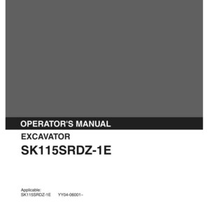 May include: A gray and black operator's manual for a Kobelco excavator, model SK115SRDZ-1E. The cover features the Kobelco logo at the top, the text "OPERATOR'S MANUAL EXCAVATOR SK115SRDZ-1E," and additional technical codes including "Reprint 10-2004."