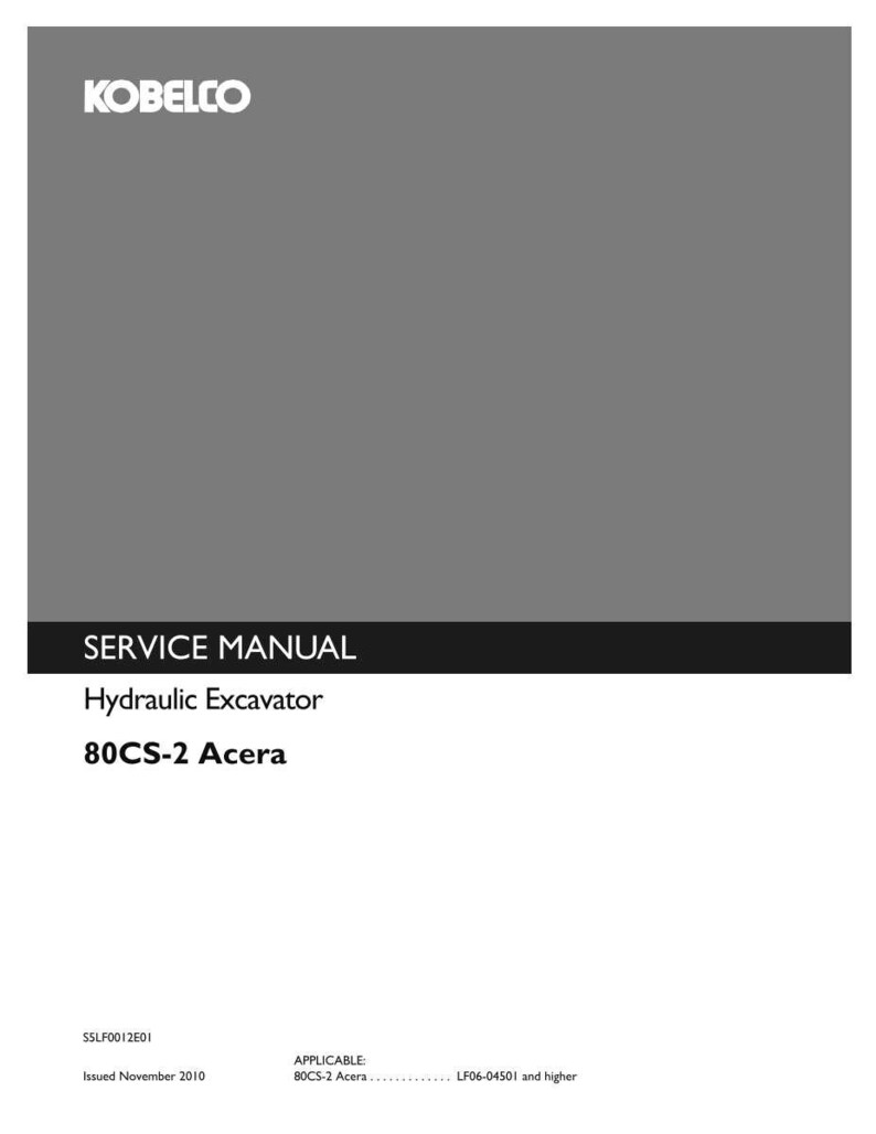 Kobelco 80CS-2 Acera Hydraulic Excavator Service Repair Workshop Manual | Instant PDF Download image 3