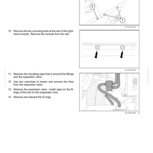 May include: Diagram from a service manual detailing air conditioning system removal. The image shows steps for removing bolts, loosening lines, and removing the expansion valve. Text includes instructions and part numbers.