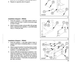 May include: Diagram of a shielding assembly with numbered parts, including bolts, washers, and nuts. Instructions detail the installation process, with measurements in inches and fractions of an inch.