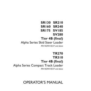 May include: White page with black text. The text includes model numbers for Alpha Series Skid Steer Loaders and Compact Track Loaders, along with the title "OPERATOR'S MANUAL". The Case Construction logo is in the bottom right.