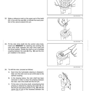 May include: Diagram showing hydraulic control components with instructions. Includes illustrations of fitting parts, marking teeth, and refitting the rotor. Text includes tool numbers and part names.