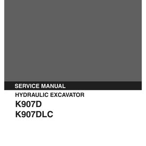 Puede incluir: Un manual de servicio Kobelco gris para una excavadora hidr&aacute;ulica. La portada presenta el texto K907D y K907DLC, con los n&uacute;meros de modelo aplicables K907D LN-7001 y K907DLC YG-0501, y el c&oacute;digo S5LN0004E-01 impreso en la parte inferior.