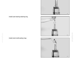 May include: Diagram from a manual showing the steps to service a transmission. The steps include tapping a bearing, installing a retaining ring, and installing sealing rings. The text "SECTION 21 - TRANSMISSION" is at the top.