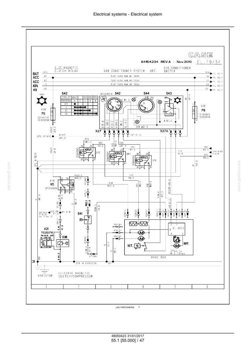 May include: Detailed schematic diagram of an electrical system, labeled "Electrical systems - Electrical system." Includes diagrams of relays, switches, and other components. The CASE logo is visible.