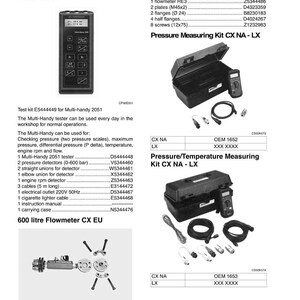 May include: Image of a black pressure measuring kit with various components, including a handheld device, cables, and connectors. The kit is labeled "Pressure Measuring Kit CX NA - LX" and is designed for workshop use.