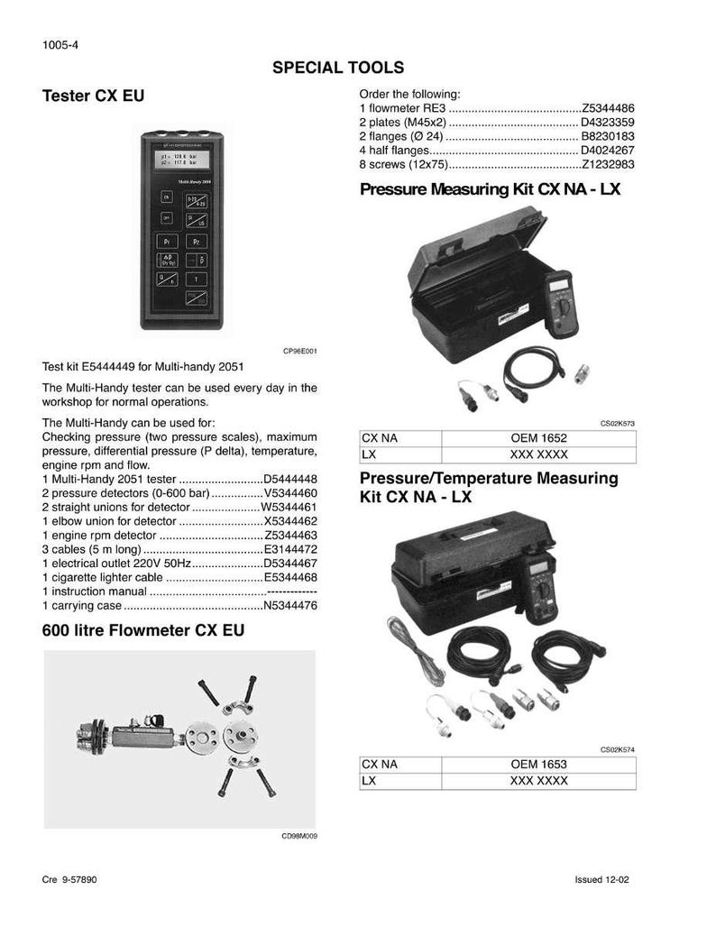 May include: Image of a black pressure measuring kit with various components, including a handheld device, cables, and connectors. The kit is labeled "Pressure Measuring Kit CX NA - LX" and is designed for workshop use.