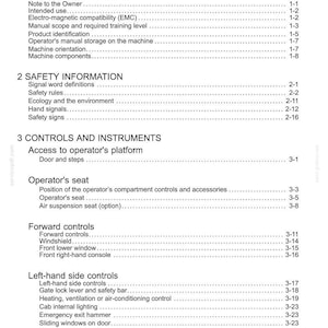 May include: A white document page with the title "Contents" at the top. The document is a table of contents for a manual, with numbered sections and sub-sections detailing information and controls.