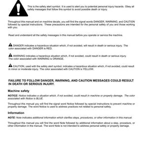 May include: A page from a manual with safety instructions. The text includes safety alert symbols, and the words DANGER, WARNING, CAUTION, and NOTICE. The color associated with DANGER is red, WARNING is orange, CAUTION is yellow, and NOTICE is blue.