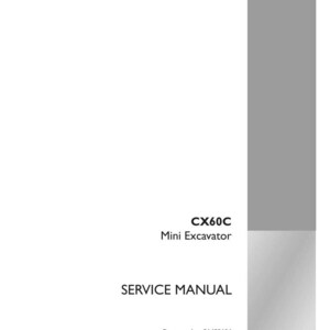 May include: A white service manual for a CX60C Mini Excavator. The cover includes the text "SERVICE MANUAL", the part number 51452136, and the Case Construction logo. The manual is in English and was published in July 2018.