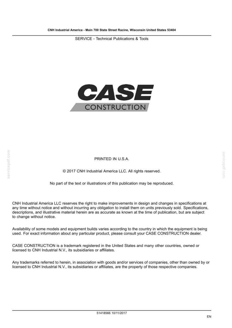 May include: A white document with the words "CASE CONSTRUCTION" in large, bold, black letters. The document includes the CNH Industrial America logo and text about technical publications and tools.