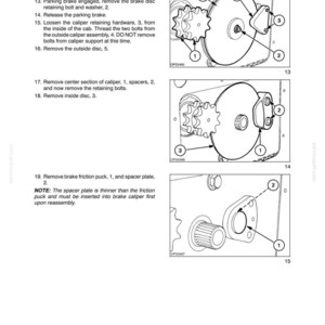 May include: A technical manual page titled SECTION 27 - REAR DRIVE AXLE (GEARBOXES) featuring three black and white line drawings with numbered callouts. The diagrams illustrate the step-by-step disassembly process of a brake disc and caliper assembly.