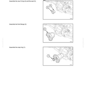 K&ouml;nnte beinhalten: Diagramm aus einem Handbuch, das die Montage einer Hinterachse zeigt. Das Bild enth&auml;lt Illustrationen eines O-Rings, einer Dichtung, einer vorderen Flansch und eines Sicherungsrings, mit Beschriftungen und Pfeilen, die die Montageschritte anzeigen. Text enth&auml;lt "SECTION 27 - REAR AXLE".