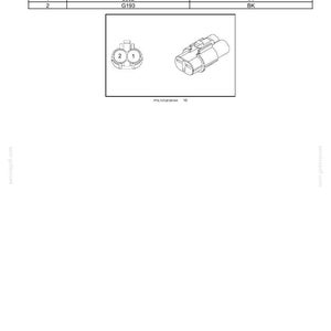 May include: Diagram of electrical connectors labeled "CONNECTOR X-058 - Front work lamp 2." The diagram includes a table with "CAV ID," "WIRE ID," and "COLOR" columns, and illustrations of the connectors. The colors are VT and BK.