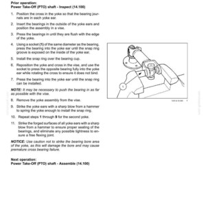 May include: Diagram of a Power Take-Off (PTO) shaft assembly process, including instructions and a labeled diagram. The image includes text and a technical illustration of the shaft components.