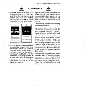 Peut inclure: Une page blanche contenant des informations de s&eacute;curit&eacute;, notamment des avertissements et des instructions pour l'entretien des machines. La page pr&eacute;sente le texte "DO NOT OPERATE" sur une &eacute;tiquette, ainsi que des consignes de s&eacute;curit&eacute;.
