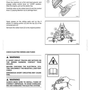 K&ouml;nnte beinhalten: Technische Diagramme zur Maschinenwartung, einschlie&szlig;lich Schmierung der Steuerhebel und &Uuml;berpr&uuml;fung der elektrischen Verkabelung. Enth&auml;lt Illustrationen und Sicherheitshinweise.