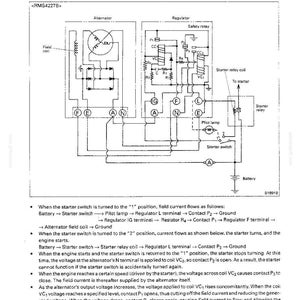 May include: A technical diagram titled ENGINE ELECTRICAL - GENERAL labeled 16, showing an alternator and regulator circuit with components like a field coil, safety relay, starter relay, pilot lamp, and battery, including detailed operational text.