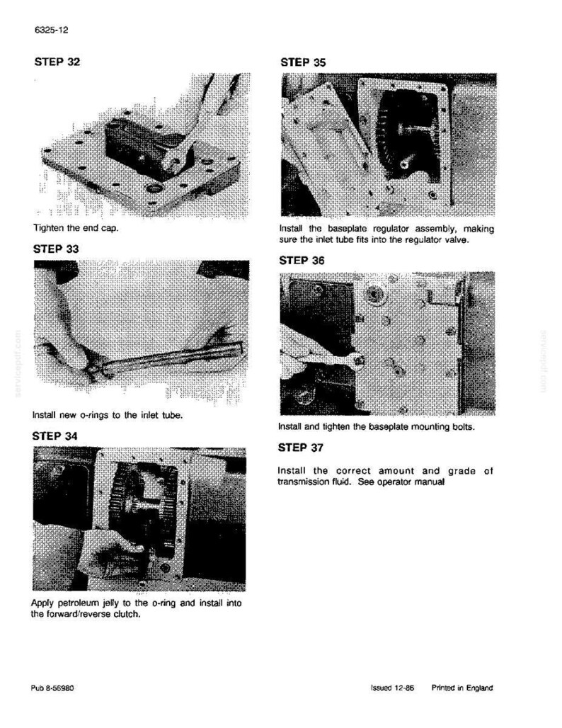May include: A page from a manual with several black and white images illustrating mechanical assembly steps. Text includes "STEP 32", "STEP 33", "STEP 34", "STEP 35", "STEP 36", and "STEP 37", along with instructions for each step.