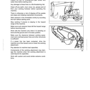 May include: Page from an operating manual with the title "WORKING OPERATION." The page includes safety instructions and diagrams of a construction machine. Text includes warnings about underground utilities and machine operation.
