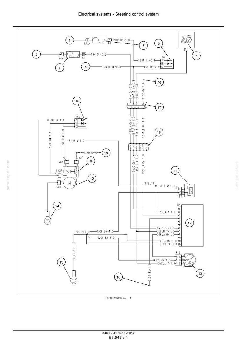 K&ouml;nnte beinhalten: Technisches Diagramm eines elektrischen Systems, betitelt "Elektrische Systeme - Lenkungsregelsystem". Das Diagramm zeigt verschiedene Komponenten, Linien und Beschriftungen, mit Fokus auf dem Lenkmechanismus. Es ist eine technische Illustration.