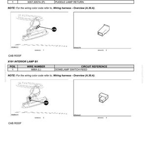 May include: Diagram of electrical components, including a connector diagram 19, with labels for X190 and X191 interior lamps. The diagram includes wire numbers, circuit references, and notes for wiring color codes. The image is a technical illustration.