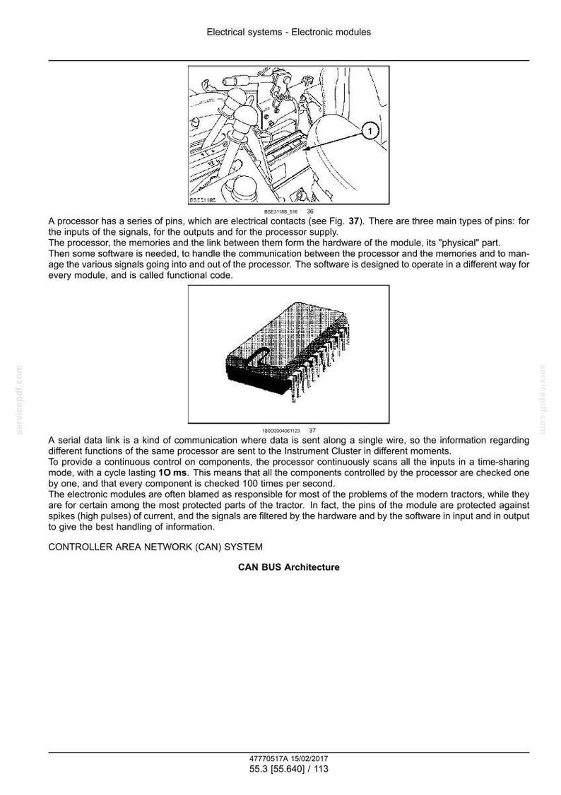 May include: Diagram of electronic modules with text. Includes a close-up of a black integrated circuit chip with multiple pins. The text describes the function of the modules and the CAN BUS architecture.