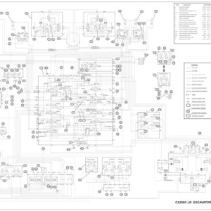 Puede incluir: Un diagrama esquem&aacute;tico hidr&aacute;ulico en blanco y negro detallado para una excavadora CX250C LR. El diagrama incluye numerosas l&iacute;neas, s&iacute;mbolos y etiquetas, con una leyenda y una lista de piezas. El texto en la parte inferior dice "CX250C LR EXCAVATOR - HYDRAULIC SCHEMATIC" y "Lap 84513742EN".