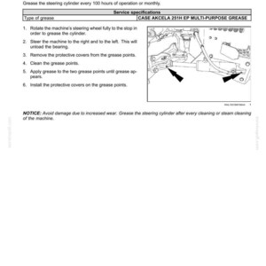 Puede incluir: Una p&aacute;gina de un manual de mantenimiento que detalla el proceso de engrase de un cilindro de direcci&oacute;n. El texto incluye instrucciones sobre c&oacute;mo aplicar grasa a los puntos de engrase. La imagen tambi&eacute;n muestra un diagrama del cilindro de direcci&oacute;n con flechas que apuntan a los puntos de engrase.