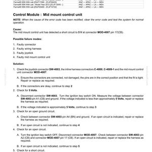 Pu&ograve; includere: Documento tecnico intitolato "4731-Joystick: Segnale dall'asse Y in corto a 5V". Dettaglia codici di errore, possibili guasti e soluzioni per un'unit&agrave; di controllo centrale, comprese verifiche dei connettori e della tensione. Include data e numero di pagina.