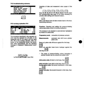 May include: A page from a diagnostic system operating instructions manual. The document includes text, diagrams, and a table with technical specifications. The text includes the title "Working Hydraulics" and instructions for troubleshooting and measurements.