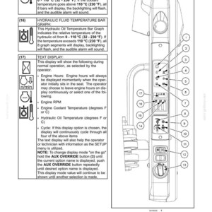 May include: Control panel with multiple buttons and a display screen. The panel includes indicators for engine coolant temperature, hydraulic fluid temperature, and text display. The panel also has a series of numbered buttons and a dial.