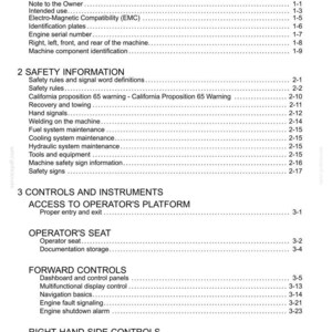 Puede incluir: Una p&aacute;gina de documento blanca con el t&iacute;tulo "Contents" en la parte superior. El documento enumera secciones como "General Information", "Safety Information" y "Controls and Instruments", con los n&uacute;meros de p&aacute;gina correspondientes.