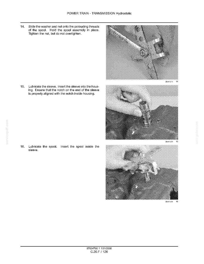 May include: A page from a manual with instructions for a power train transmission. The text includes steps for assembling parts, with accompanying images showing tools and components. The images are in black and white.