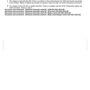May include: A white document with the title "Electrical systems - FAULT CODES" and instructions for checking voltage and troubleshooting. Includes a list of harnesses and connectors with electrical schematic sheet numbers.
