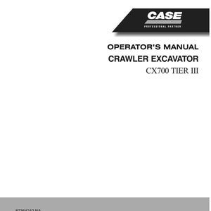 May include: White Operator's Manual for a Crawler Excavator. The cover features the CASE logo in white text on a black angled banner. The text "OPERATOR'S MANUAL CRAWLER EXCAVATOR CX700 TIER III" is printed below the logo.