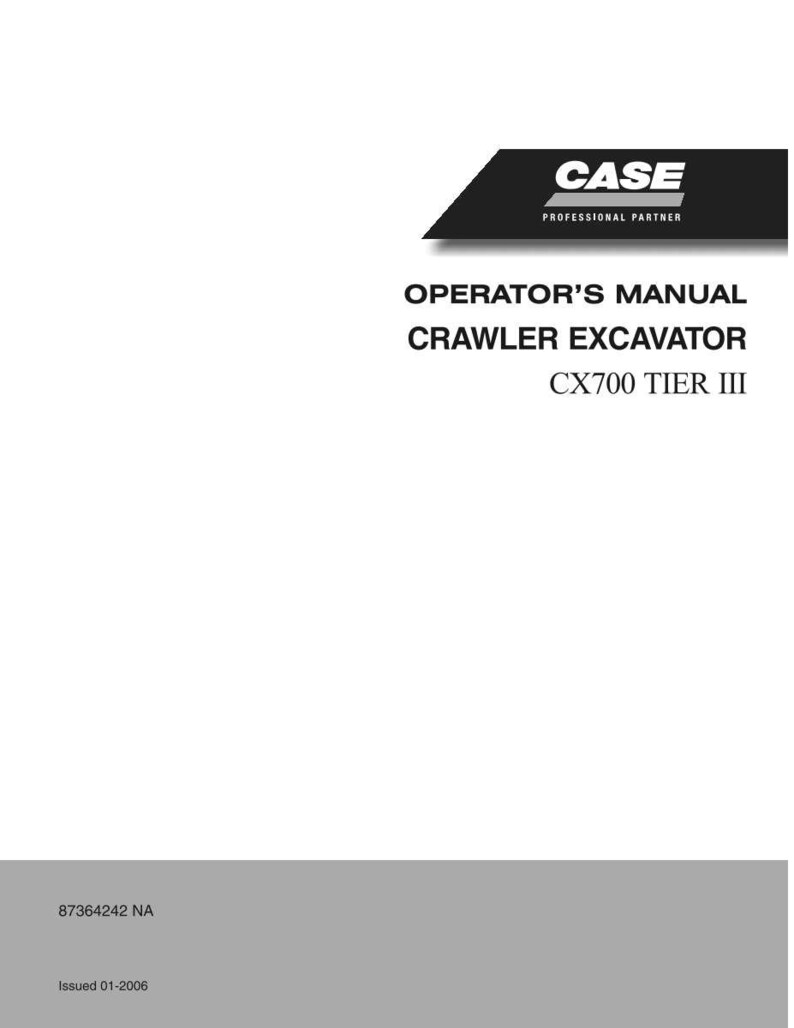 May include: White Operator's Manual for a Crawler Excavator. The cover features the CASE logo in white text on a black angled banner. The text "OPERATOR'S MANUAL CRAWLER EXCAVATOR CX700 TIER III" is printed below the logo.