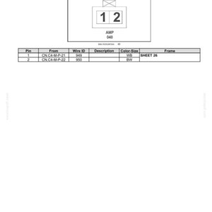 May include: Diagram of a CN.C5 connector, labeled as a SUNLOAD SENSOR (Female). The diagram includes a box with the numbers 1 and 2, and the text "AMP 040". A table below details pin, wire ID, description, color-size, and frame.