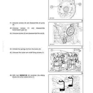May include: Diagrams from a manual showing engine components and assembly instructions. The images include labeled parts, such as screws, gears, and springs, with corresponding numbers for identification. Text includes "SECTION 10 - ENGINE - CHAPTER 4".